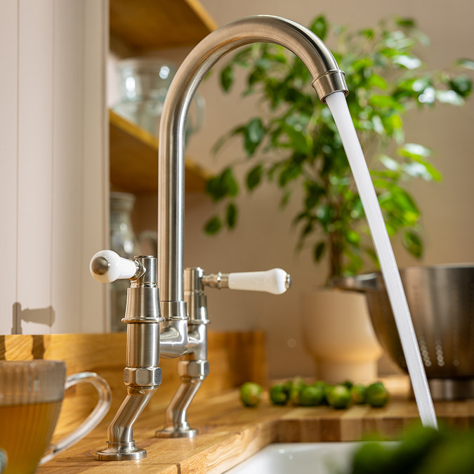 Abode Keswick Traditional Bridge Mixer Tap - Brushed Nickel