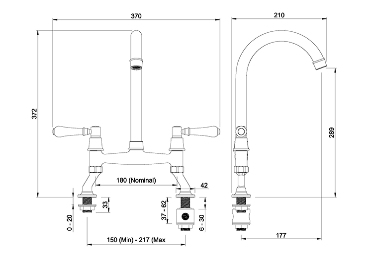Abode Traditional Bridge Mixer Tap - Brushed Nickel