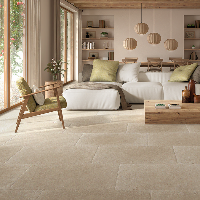Abramo Beige Concrete Effect Floor Tiles - 600 x 900mm