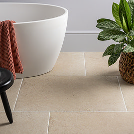 Abramo Beige Tumbled Edge Limestone Effect Floor Tiles - 600 x 900mm