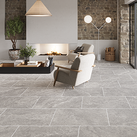 Abriola Grey Tumbled Edge Stone Effect Wall and Floor Tiles - 600 x 900mm