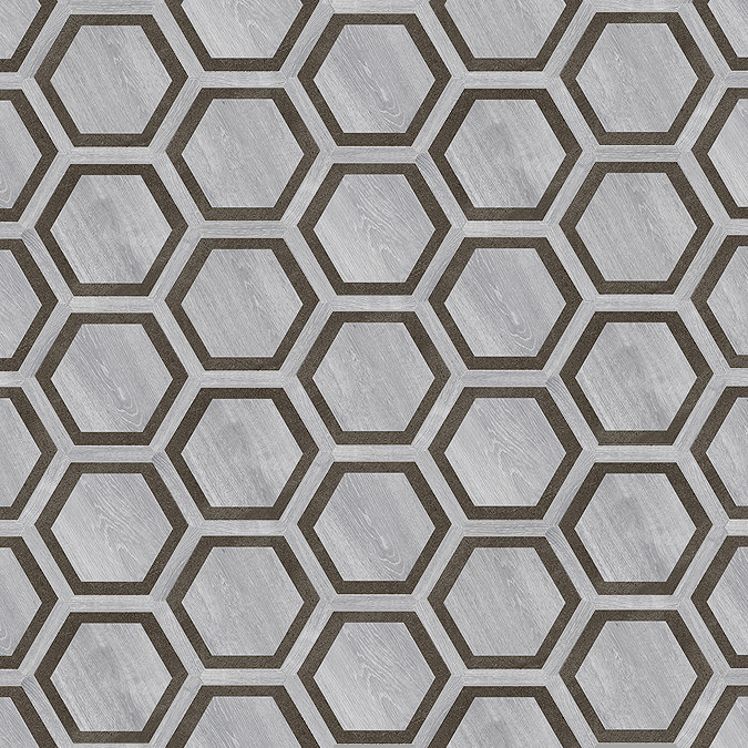 Adria Hexagon Grey Oak & Graphite Stone Effect Tiles - 220 x 250mm