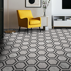 Adria Hexagon Grey Oak & Graphite Stone Effect Tiles - 220 x 250mm