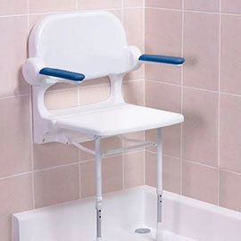 AKW 2000 Series Standard Fold-Up Shower Seat with Blue Arm Pads Medium Image
