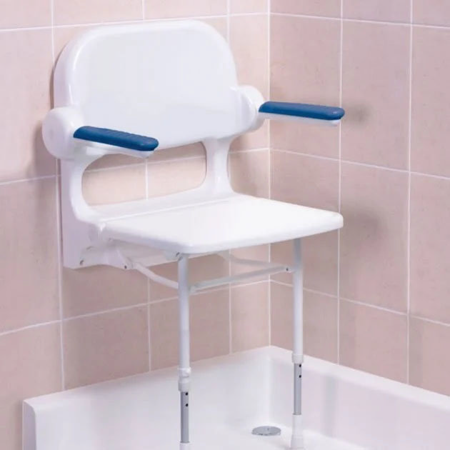 AKW 2000 Series Standard Fold-Up Shower Seat with Blue Arm Pads Large Image