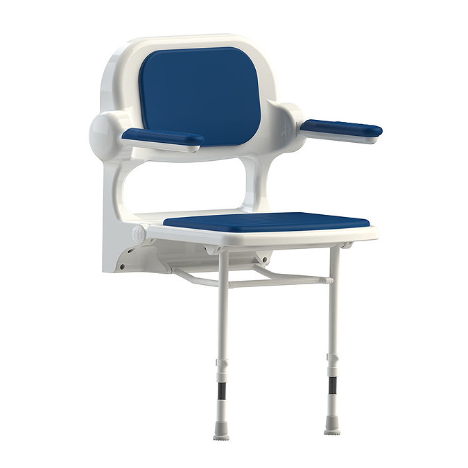 AKW 2000 Series Standard Fold-Up Shower Seat with Blue Padded Arms and Back Large Image