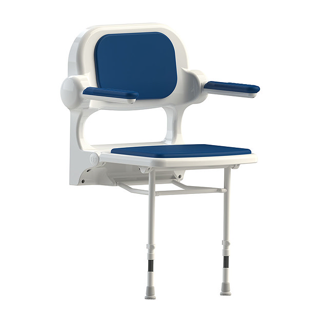 AKW 2000 Series Standard FoldUp Shower Seat with Blue Padded Arms and Back