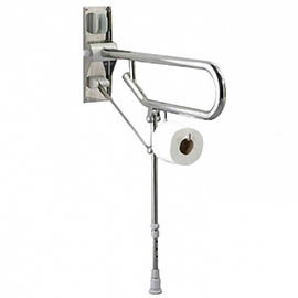 AKW Fold-Up Toilet Support Grab Rail with Adjustable Leg - Stainless Steel Medium Image
