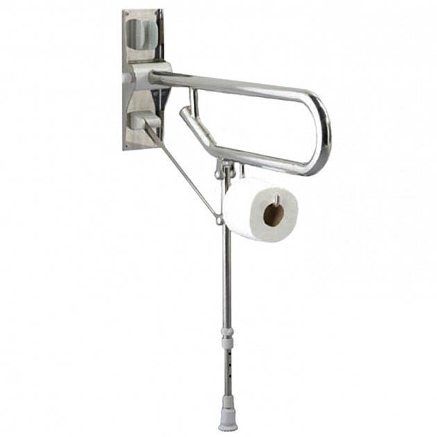 AKW Fold-Up Toilet Support Grab Rail with Adjustable Leg - Stainless Steel Large Image