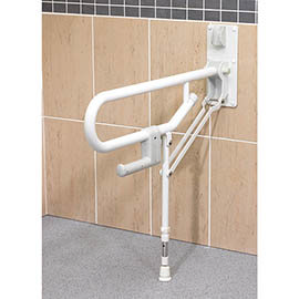 AKW Fold-Up Toilet Support Grab Rail with Adjustable Leg - White Medium Image