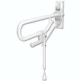 AKW Fold-Up Toilet Support Grab Rail with Adjustable Leg - White