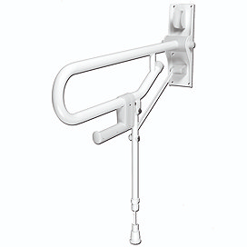 AKW Fold-Up Toilet Support Grab Rail with Adjustable Leg - White