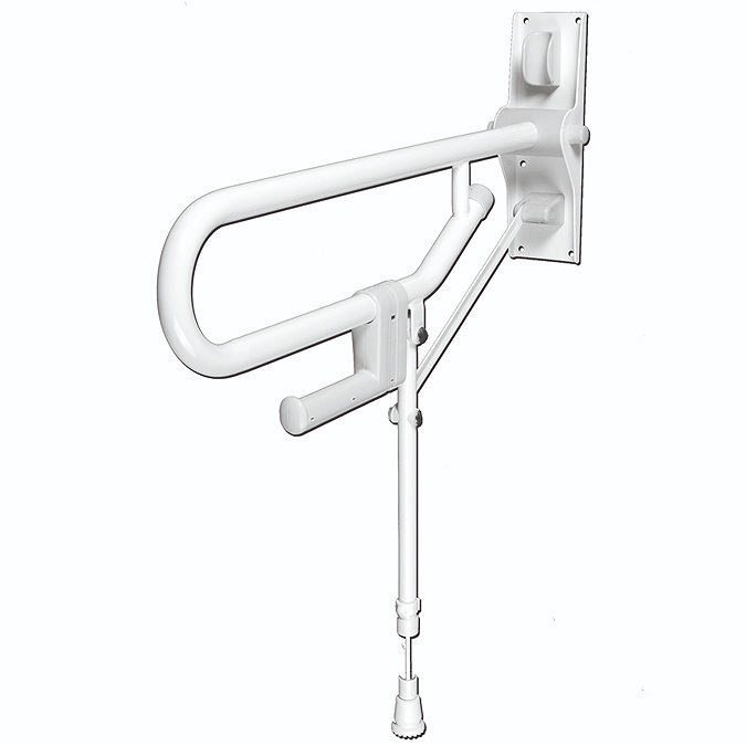 AKW Fold-Up Toilet Support Grab Rail with Adjustable Leg - White