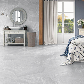 Alaric Light Grey Stone Effect Floor Tiles - 600 x 600mm