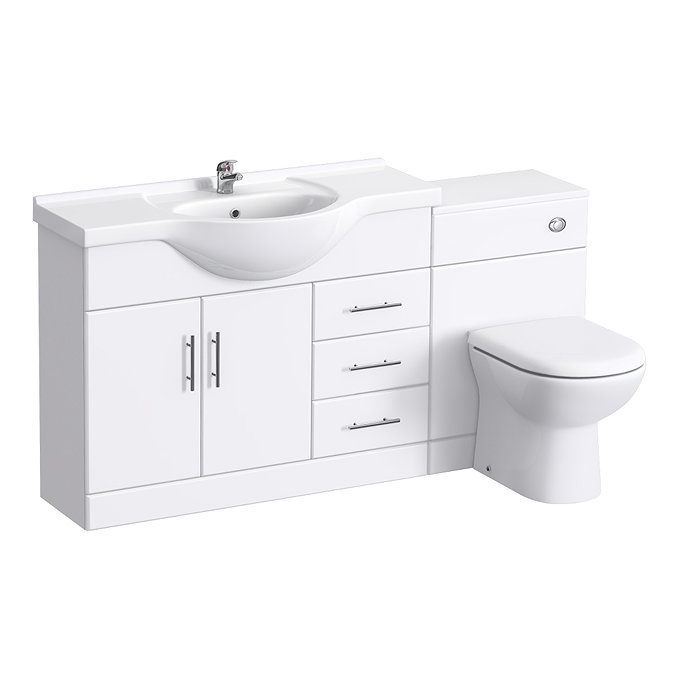 Alaska 1520mm Vanity Unit Bathroom Suite (High Gloss White - Depth 330mm) Large Image