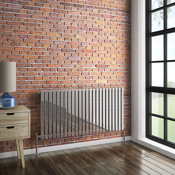 Alaska Modern 600 x 1200 Horizontal Chrome Square Radiator 24 Tubes  Profile Large Image