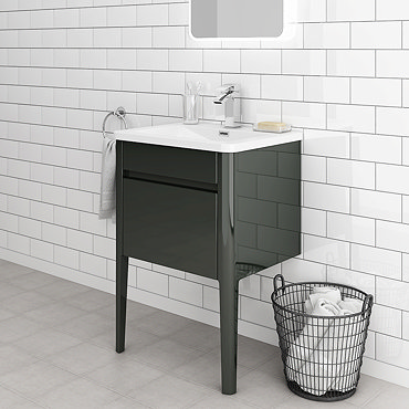 Alassio 600 Gloss Grey Wall Hung 1 Drawer Vanity Unit with Legs  Profile Large Image
