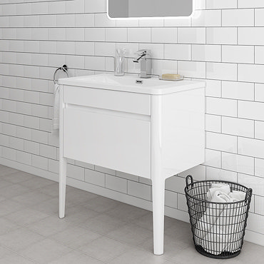 Alassio 800 Gloss White Wall Hung 1 Drawer Vanity Unit with Legs  Profile Large Image
