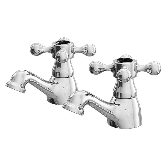 Albert Traditional Basin Taps with Black Indices (Pair) Large Image