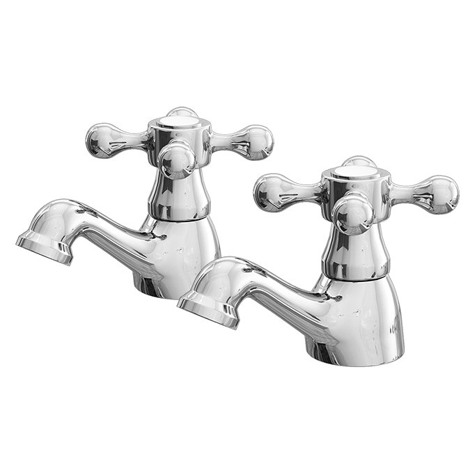 Albert Traditional Basin Taps with White Indices (Pair) Large Image