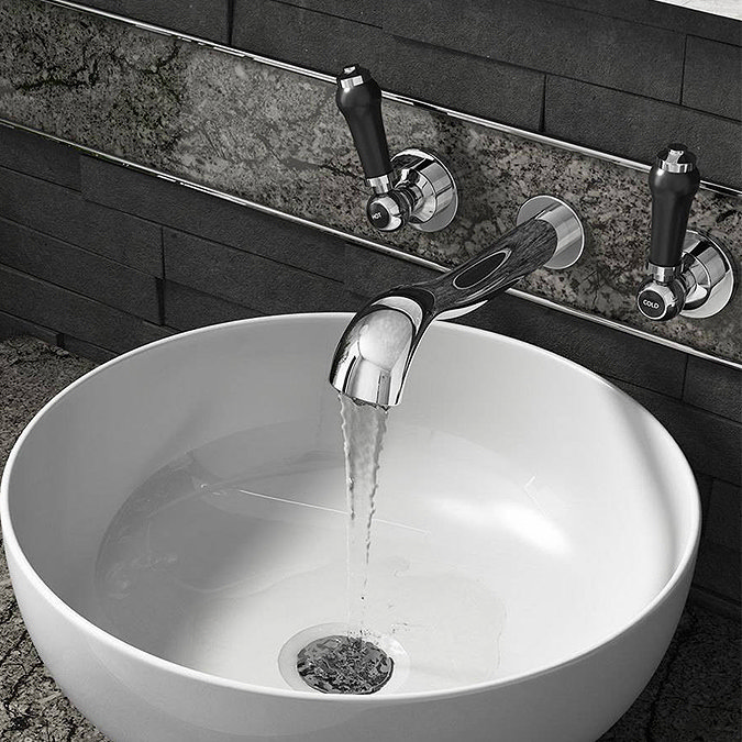Albert Traditional Wall Mounted Basin Mixer Tap with Black Levers Profile Large Image