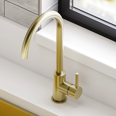 Alberta Modern Brushed Brass Single Lever Kitchen Mixer Tap