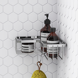 Milan Rectangular Corner Wire Soap Basket - Chrome Large Image