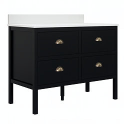 Alchemy 1210mm Floor Standing Vanity Unit - Matt Black with White Granite Worktop & Antique Brass Handles