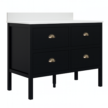 Alchemy 1210mm Floor Standing Vanity Unit - Matt Black with White Granite Worktop & Antique Brass Handles