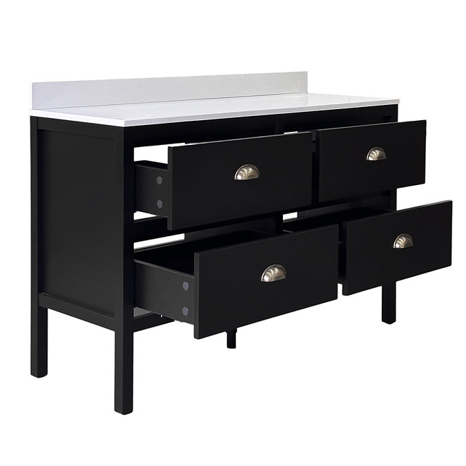 Alchemy 1210mm Floor Standing Vanity Unit - Matt Black with White Granite Worktop & Antique Brass Handles