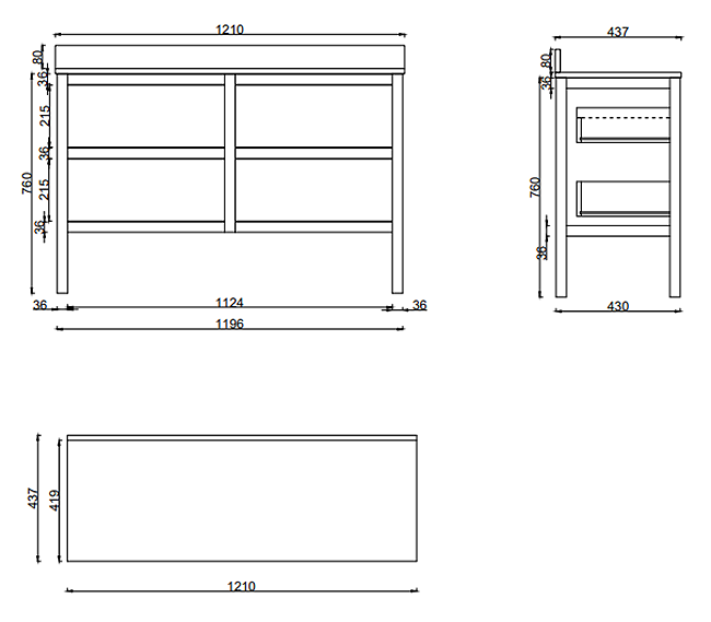 Alchemy 1210mm Floor Standing Vanity Unit - Matt Black with White Granite Worktop & Antique Brass Handles