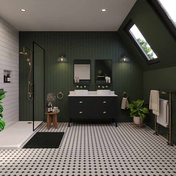 Alchemy 1210mm Floor Standing Vanity Unit - Matt Black with White Granite Worktop & Brushed Brass Handles