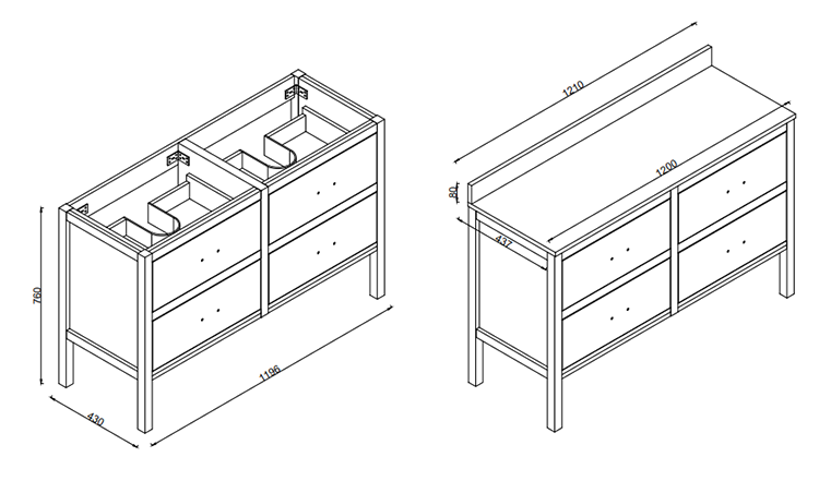 Alchemy 1210mm Floor Standing Vanity Unit - Matt Black with White Granite Worktop & Brushed Brass Handles