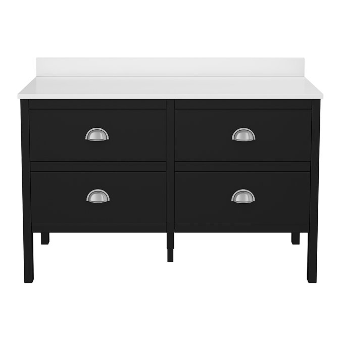 Alchemy 1210mm Floor Standing Vanity Unit - Matt Black with White Granite Worktop & Chrome Handles