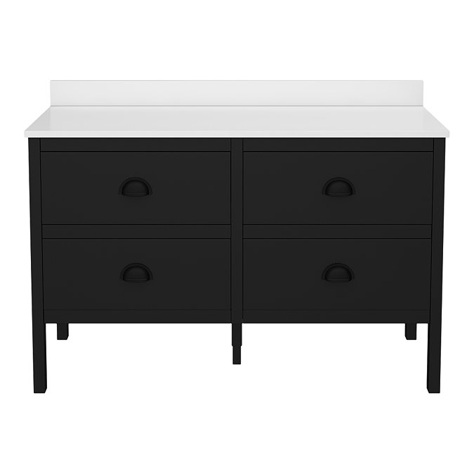 Alchemy 1210mm Floor Standing Vanity Unit - Matt Black with White Granite Worktop & Matt Black Handles