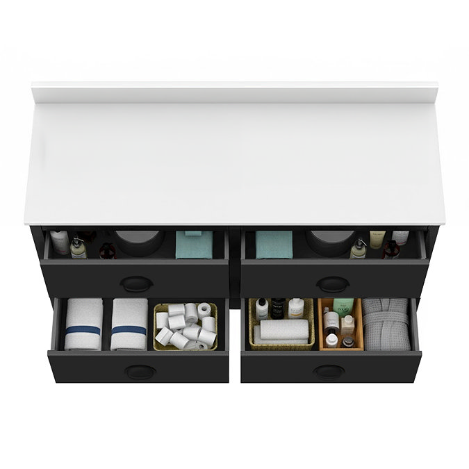 Alchemy 1210mm Floor Standing Vanity Unit - Matt Black with White Granite Worktop & Matt Black Handles