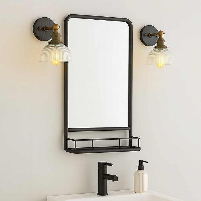 Alchemy 450 x 630mm Framed Mirror with Shelf - Matt Black