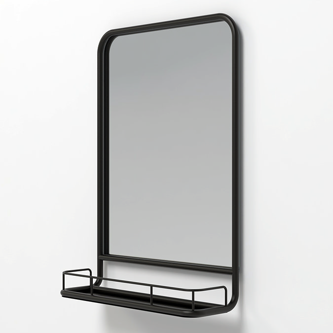 Alchemy 450 x 630mm Framed Mirror with Shelf - Matt Black