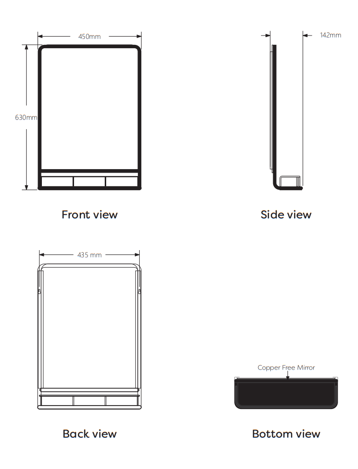 Alchemy 450 x 630mm Framed Mirror with Shelf Matt Black