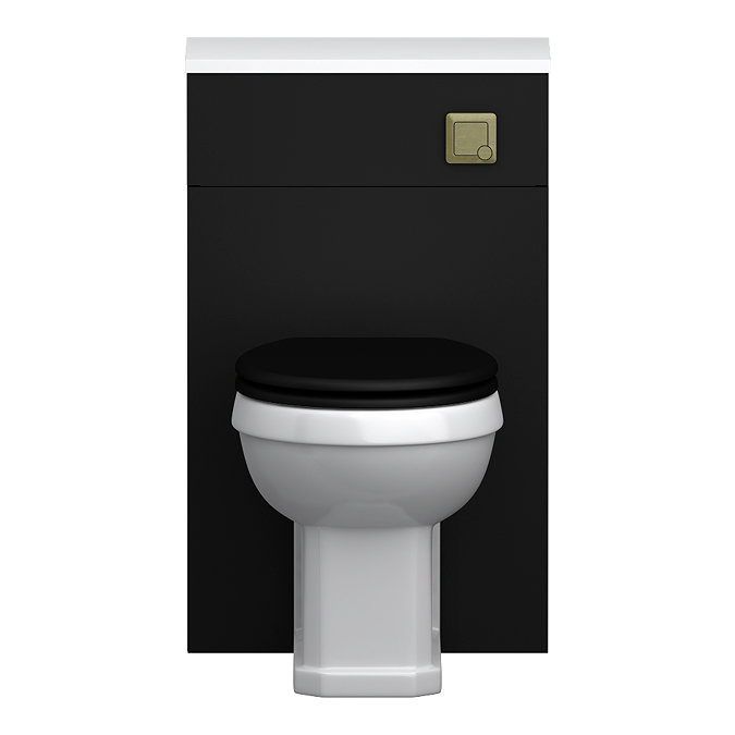 Alchemy 500mm Matt Black WC Unit with Granite Lid & Back-to-Wall Toilet Set - Antique Brass Flush