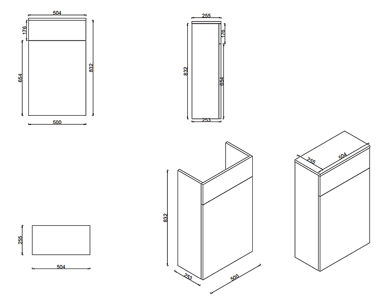 Alchemy 500mm Matt Black WC Unit with Granite Lid & Back-to-Wall Toilet Set - Antique Brass Flush