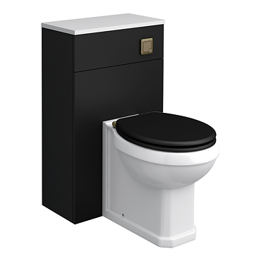 Alchemy 500mm Matt Black WC Unit with Granite Lid & Back-to-Wall Toilet Set - Antique Brass Flush