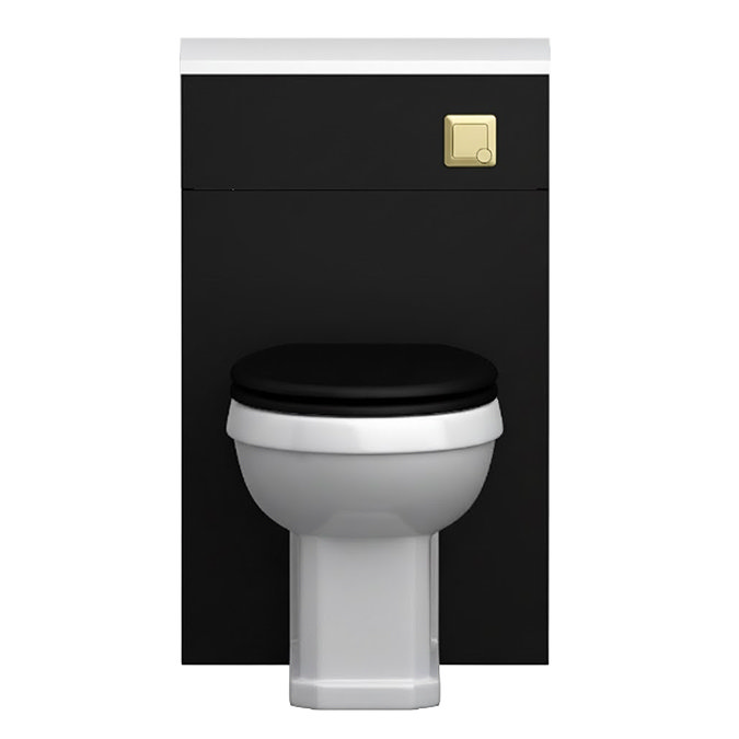 Alchemy 500mm Matt Black WC Unit with Granite Lid & Back to Wall Toilet Set - Brushed Brass Flush