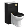 Alchemy 500mm Matt Black WC Unit with Granite Lid & Back to Wall Toilet Set - Brushed Brass Flush