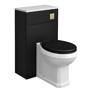 Alchemy 500mm Matt Black WC Unit with Granite Lid & Back to Wall Toilet Set - Brushed Brass Flush
