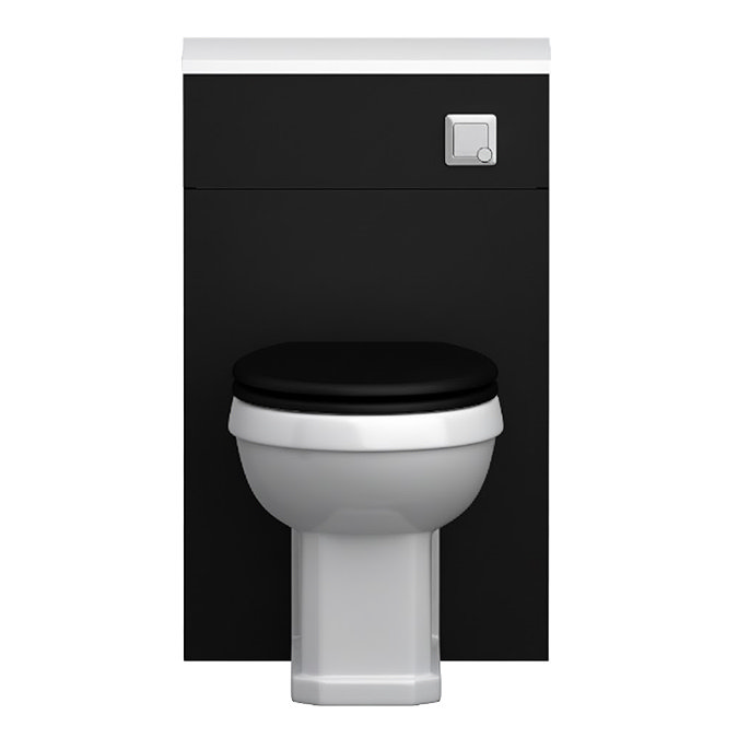 Alchemy 500mm Matt Black WC Unit with Granite Lid & Back to Wall Toilet Set - Chrome Flush