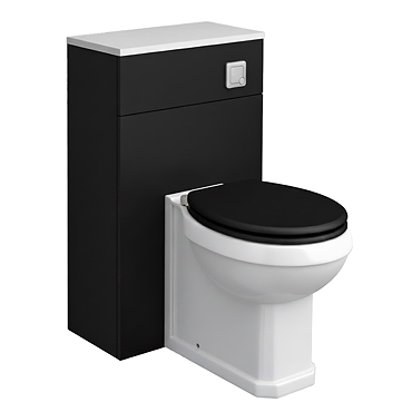 Alchemy 500mm Matt Black WC Unit with Granite Lid & Back to Wall Toilet Set - Chrome Flush