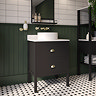 Alchemy 610mm Floor Standing Vanity Unit - Matt Black with White Granite Worktop & Brushed Brass Handles