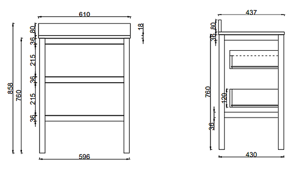 Alchemy 610mm Floor Standing Vanity Unit - Matt Black with White Granite Worktop & Brushed Brass Handles