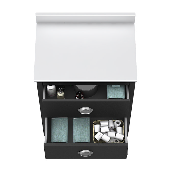 Alchemy 610mm Floor Standing Vanity Unit - Matt Black with White Granite Worktop & Chrome Handles